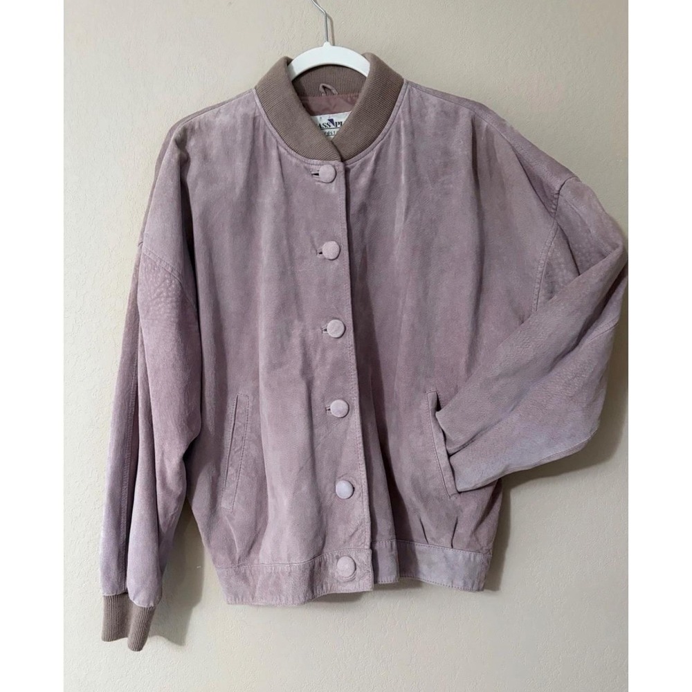 Vintage Brass Plum Nordstrom Mauve Suede Leather Bomber Jacket Womens Medium
